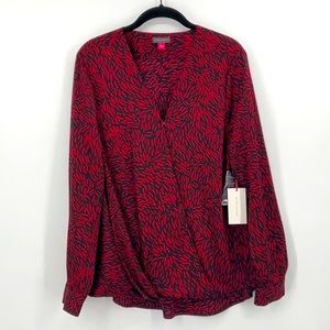 Vince Camuto Opulent Mood V-Neck Blouse in Tulip Red Brand NWT Size Large
